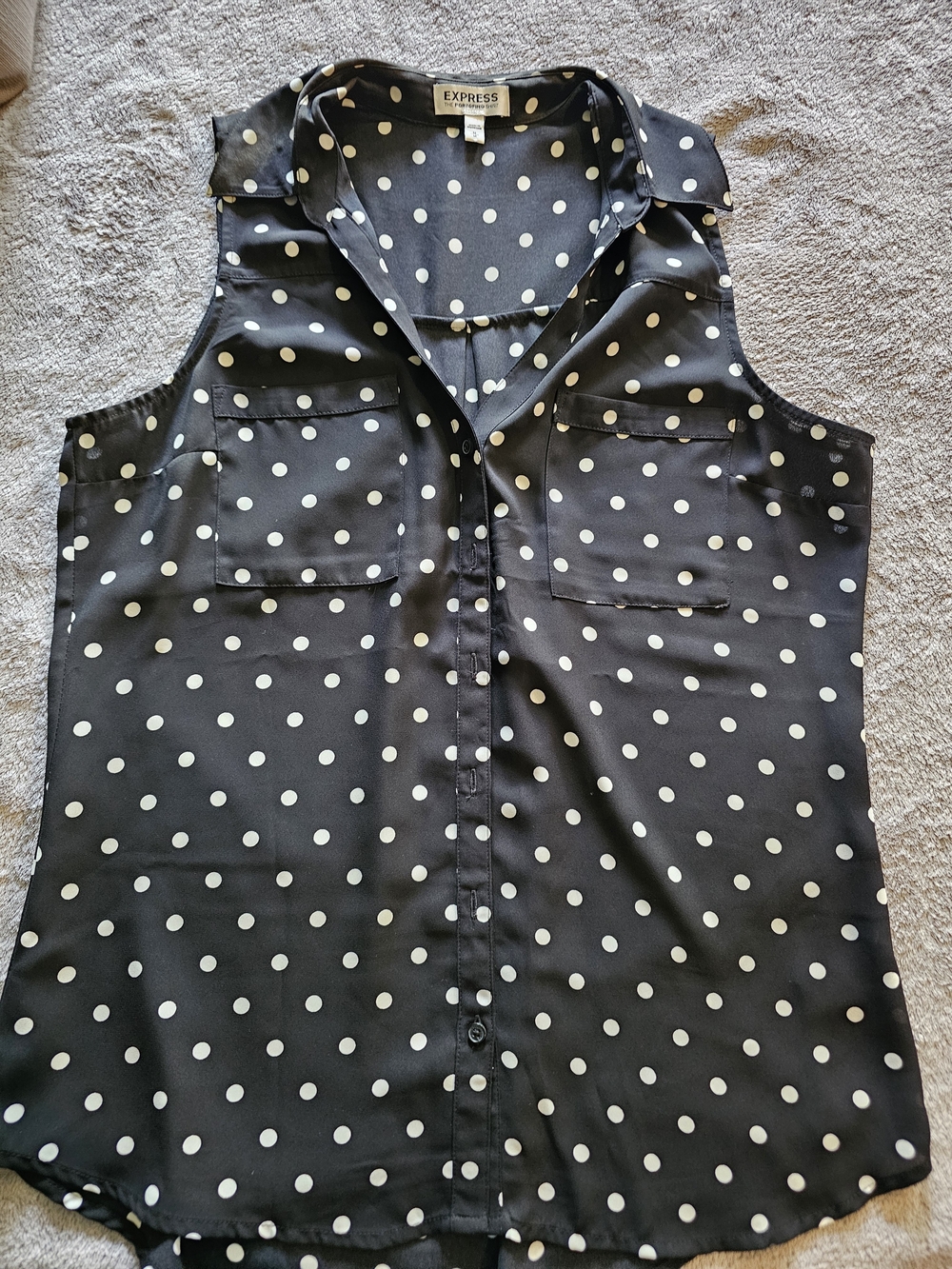 Express Black and White Polka Dot Sleeveless Button-Down Top
